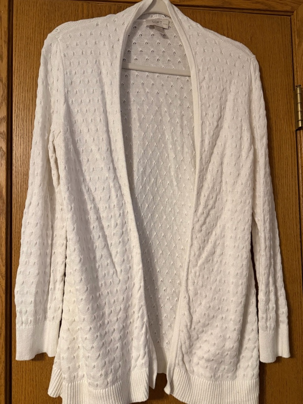 LOFT Cream Open-Front Pointelle Cardigan